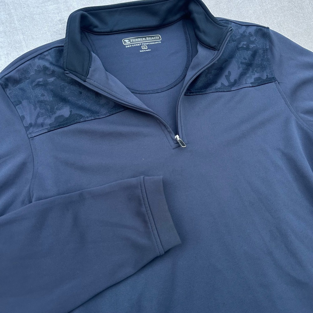 Pebble Beach Men's Quarter Zip Pullover Large Navy Blue Golf Camo Performance
